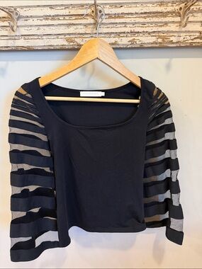 Anne Fontaine  Black Top with Sheer Sleeves